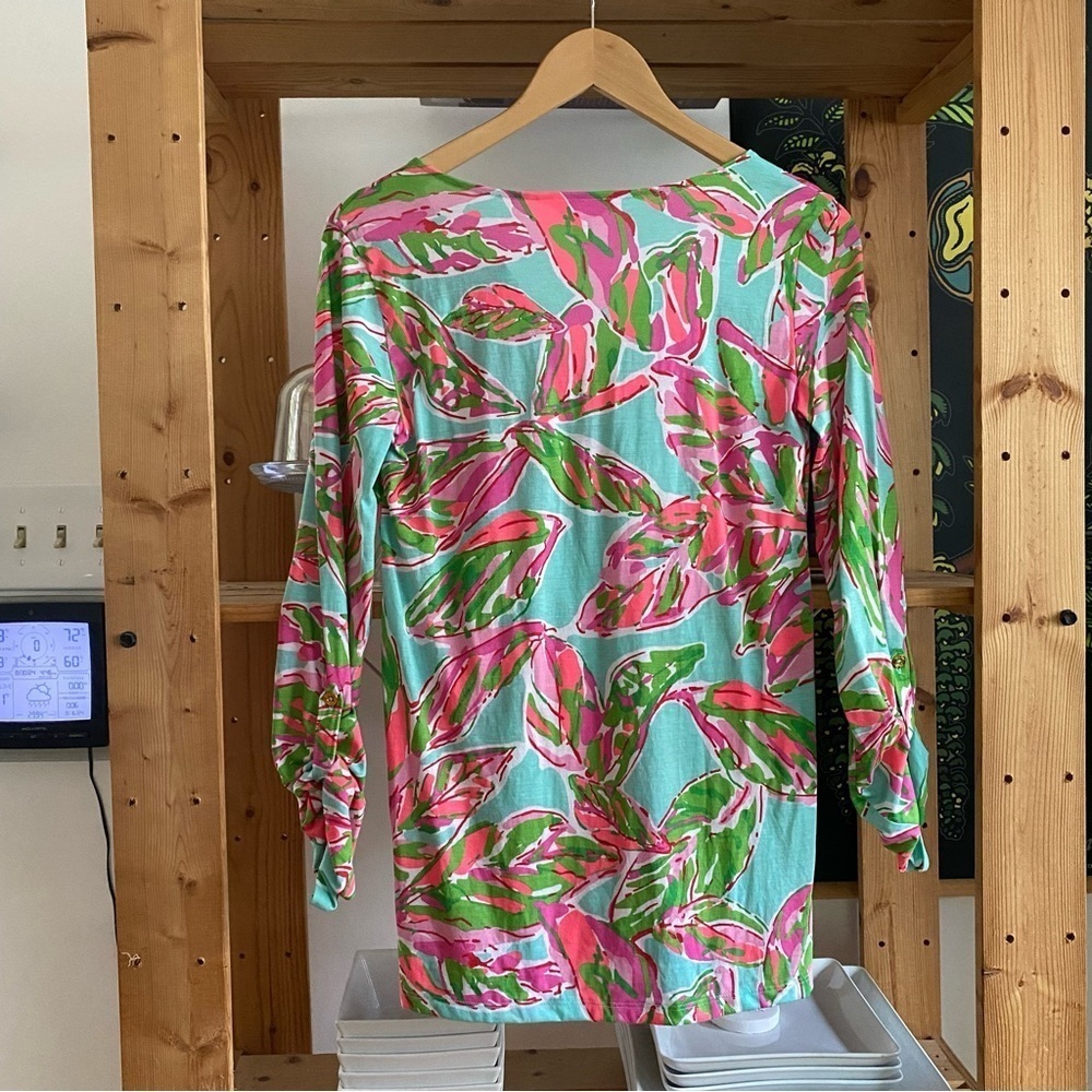 Lilly Pulitzer Colorful Dorthy Pintuck Blouse Top Multi in the Vias Print XS - Picture 4 of 16